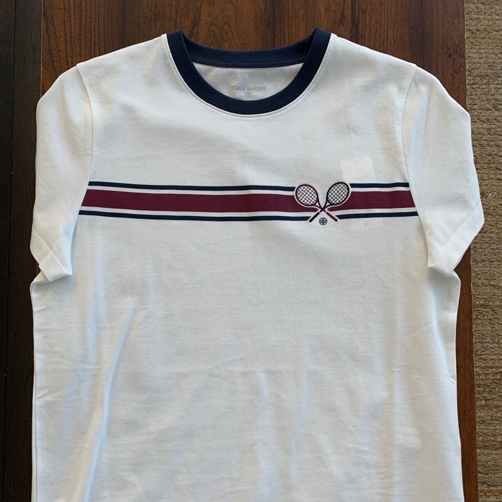 Tory Burch Racquet-Stripe Pique Top